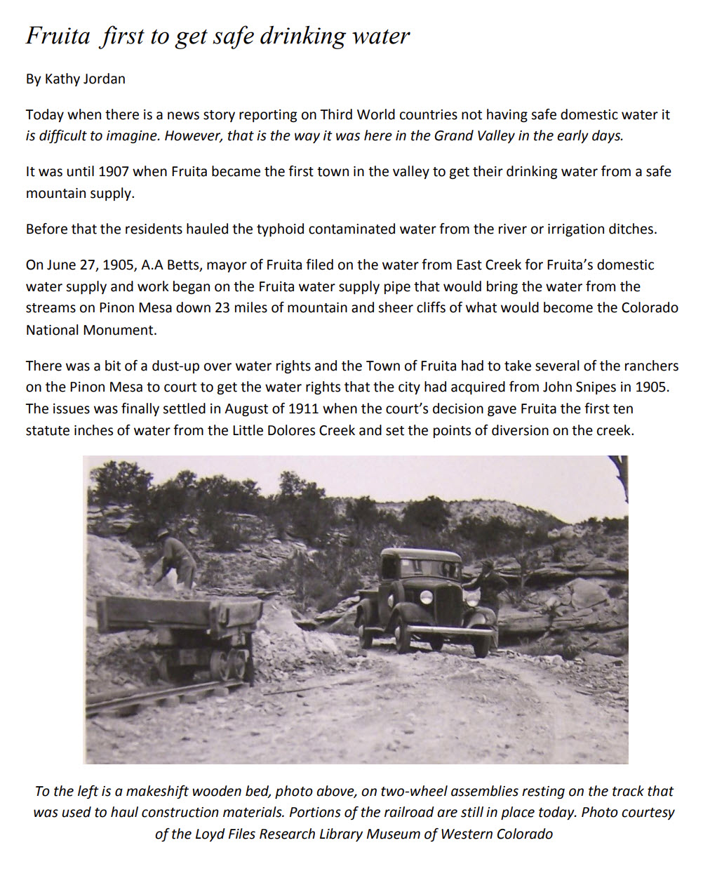 Fruita First to Get Safe Drinking Water (Fruita Aqueduct)