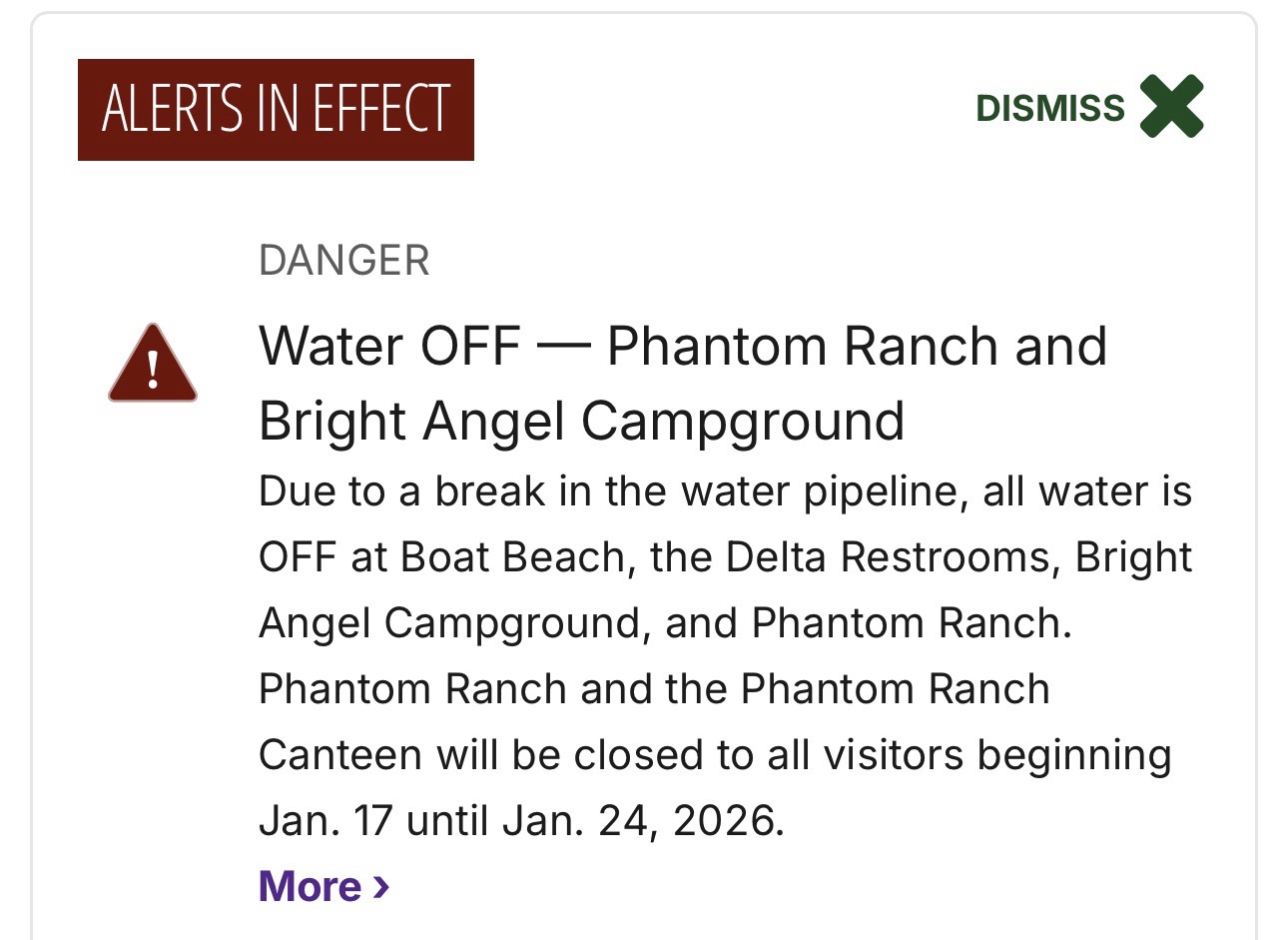 Water Off at Phantom Ranch